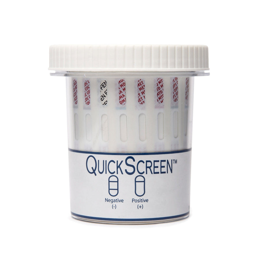 (25 Pack) 14 Panel QuickScreen Cup - 9422Z - AMP, BAR, BZD, BUP, COC-300, MDMA, FTN, MET-500, MTD, OPI-300, OXY, PCP, PPX, THC + Timer-Countrywide Testing